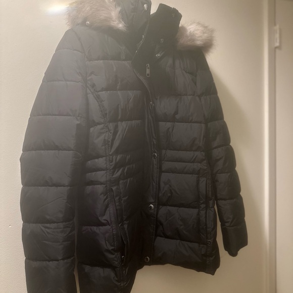 Black Puffer Jacket with Fur Hood - Picture 1 of 10